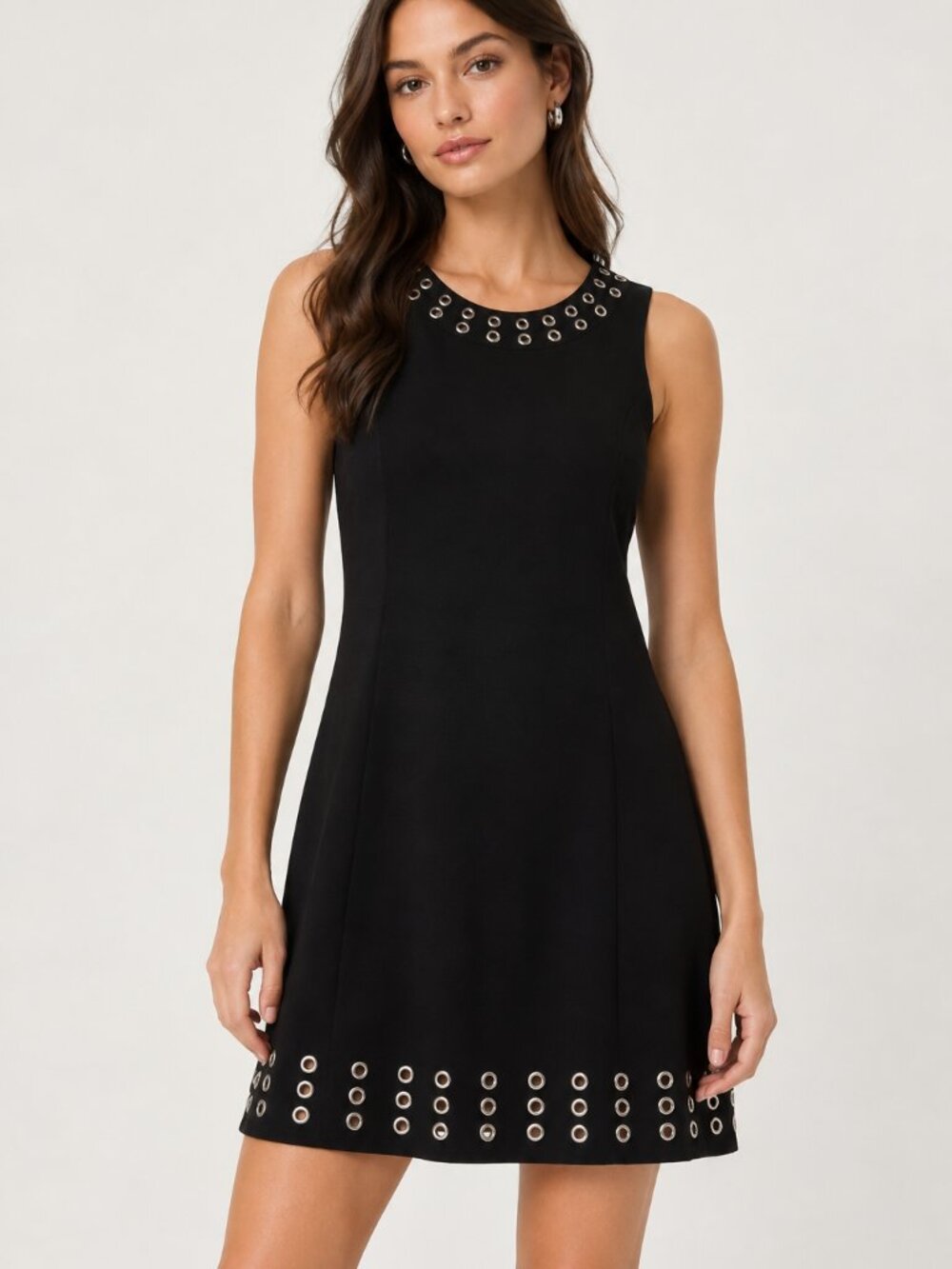 MICHAEL Michael Kors Black Sleeveless Silver Grommet Shift Dress – Size 8